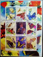 Блок марок (9 шт.). "Бабочки (I)". 2000 год, Ангола.
