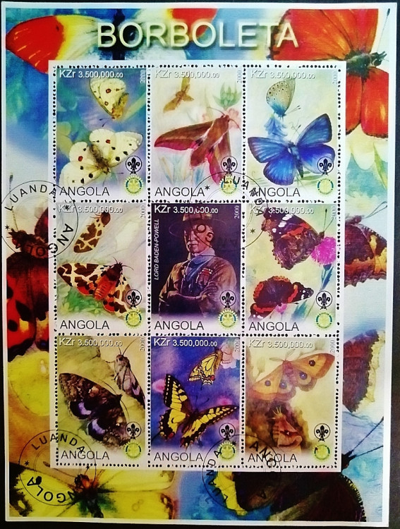 Блок марок (9 шт.). "Бабочки (I)". 2000 год, Ангола.