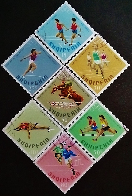 Набор почтовых марок (7 шт.). "Летние Олимпийские игры, Мехико`1968". 1967 год, Албания.
