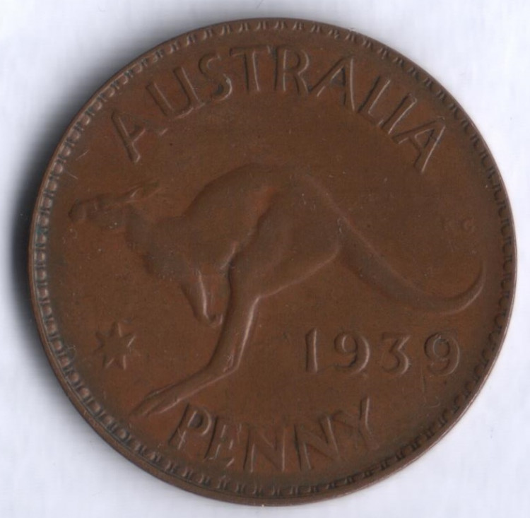 Монета 1 пенни. 1939 год, Австралия.