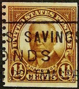 Почтовая марка (1⅟₂ c.). "Уоррен Г. Хардинг". 1930 год, США.