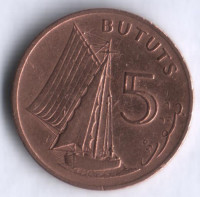 Монета 5 бутутов. 1971 год, Гамбия.