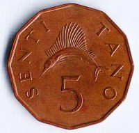 Монета 5 центов. 1981 год, Танзания.
