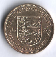 Монета 1/4 шиллинга. 1957 год, Джерси.