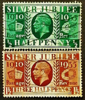 Набор почтовых марок (2 шт.). "Король Георг V - Серебряный юбилей". 1935 год, Великобритания.