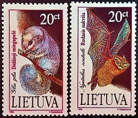 Набор марок (2 шт.). "Красная книга Литвы - Млекопитающие". 1994 год, Литва.