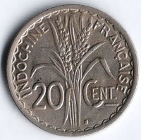 Монета 20 сантимов. 1941(S) год, Французский Индокитай.