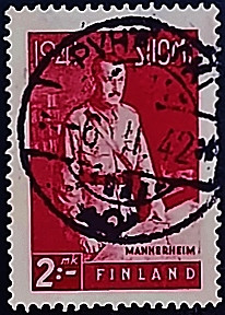 Почтовая марка (2 m.). "Фельдмаршал Карл Густав Эмиль Маннергейм". 1941 год, Финляндия.