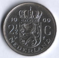 Монета 2-1/2 гульдена. 1969 год, Нидерланды. (Петух).