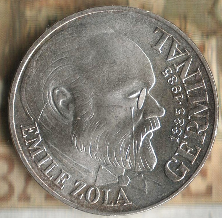 Монета 100 франков. 1985 год, Франция. Эмиль Золя.