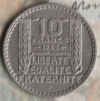 Монета 10 франков. 1946(B) год, Франция. Большая голова, короткие ветви.