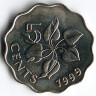 Монета 5 центов. 1999 год, Свазиленд.