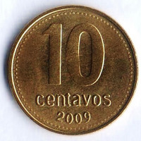 Монета 10 сентаво. 2009 год, Аргентина.