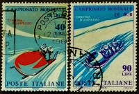 Набор почтовых марок (2 шт.). "Чемпионат мира по бобслею". 1966 год, Италия.