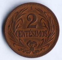 Монета 2 сентесимо. 1943 год, Уругвай.