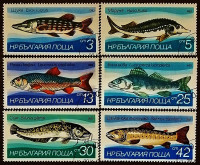 Набор почтовых марок (6 шт.). "Пресноводные рыбы". 1983 год, Болгария.