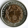Монета 1 лира. 2009 год, Турция. Морская черепаха.