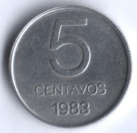 Монета 5 сентаво. 1983 год, Аргентина.