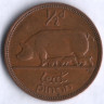 Монета 1/2 пенни. 1965 год, Ирландия.