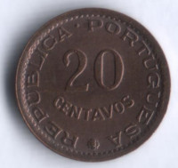 Монета 20 сентаво. 1974 год, Мозамбик (колония Португалии).