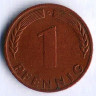 Монета 1 пфенниг. 1950(G) год, ФРГ.