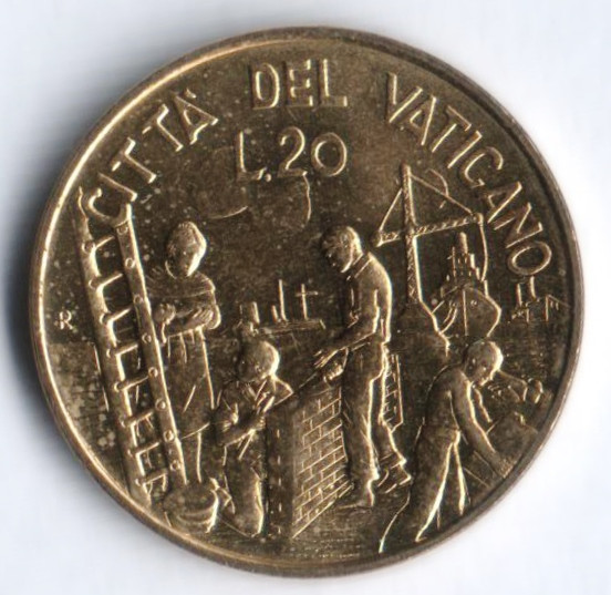 Монета 20 лир. 1999 год, Ватикан.
