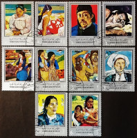 Набор почтовых марок (10 шт.). "Картины Гогена (серебряная рамка)". 1968 год, Йемен(АР).
