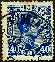Почтовая марка (40 ö.). "Король Кристиан X". 1922 год, Дания.