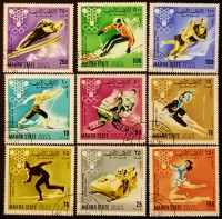 Набор почтовых марок  (9 шт.). "Зимние Олимпийские игры 1968 года, Гренобль". 1967 год, Махра.