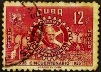 Почтовая марка (12 c.). "50-летие Rotary International". 1955 год, Куба.