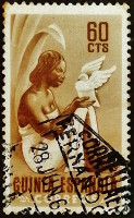 Почтовая марка (60 c.). "Женщина и голубь". 1953 год, Испанская Гвинея.