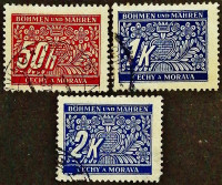 Набор почтовых марок (3 шт.). "Доплата". 1939 год, Богемия и Моравия.