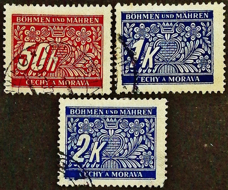 Набор почтовых марок (3 шт.). "Доплата". 1939 год, Богемия и Моравия.