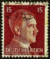 Почтовая марка (15 rpf.). "Адольф Гитлер". 1941 год, Германский рейх.