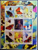 Блок марок (9 шт.). "Бабочки (II)". 2000 год, Ангола.