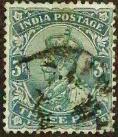 Почтовая марка (3 p.). "Король Георг V". 1912 год, Британская Индия.