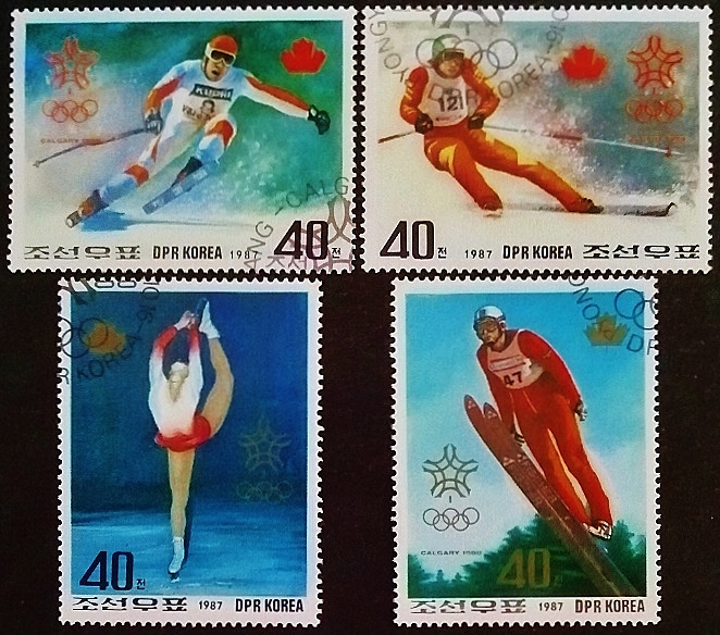 Набор почтовых марок (4 шт.). "Зимние Олимпийские Игры, Калгари`1988". 1987 год, КНДР.