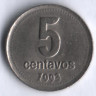 Монета 5 сентаво. 1993 год, Аргентина. Тип II.