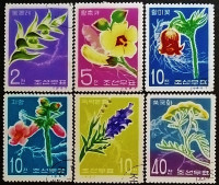 Набор почтовых марок (6 шт.). "Лекарственные растения". 1967 год, КНДР.