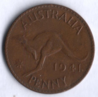Монета 1 пенни. 1941(m) год, Австралия.