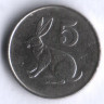 Монета 5 центов. 1996 год, Зимбабве.