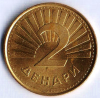 Монета 2 денара. 2014 год, Македония.