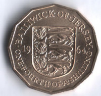 Монета 1/4 шиллинга. 1964 год, Джерси.