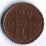 Монета 2 эре. 1953 год, Норвегия.