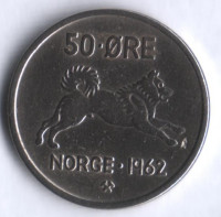 Монета 50 эре. 1962 год, Норвегия.