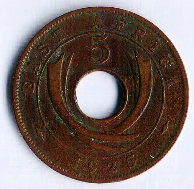 Монета 5 центов. 1925 год, Британская Восточная Африка.