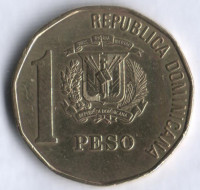 Монета 1 песо. 1993 год, Доминиканская Республика.