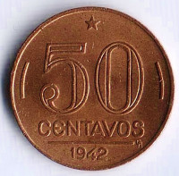 Монета 50 сентаво. 1942 год, Бразилия.