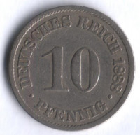 Монета 10 пфеннигов. 1888 год (A), Германская империя.