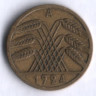 Монета 5 рейхспфеннигов. 1924 год (A), Веймарская республика.